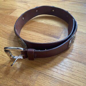 Women’s Brown Express Leather Belt w/ Silver-Tone Embellishments